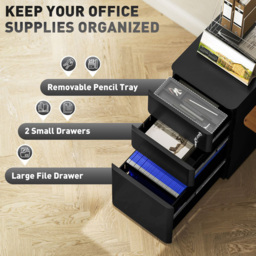 Vinsetto 3 Drawer Black Steel Lockable Filing Cabinet on Wheels - Size: 59 x 30 x 45cm - Wilko - thumbnail 5