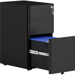 Vinsetto 3 Drawer Black Steel Lockable Filing Cabinet on Wheels - Size: 59 x 30 x 45cm - Wilko - thumbnail 3
