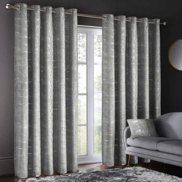 Intimates Warwick Silver Metallic Velvet Eyelet Curtains 168 x 183cm - Size: W 168 x D 183cm - Wilko - image 1