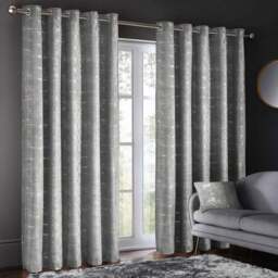 Intimates Warwick Silver Metallic Velvet Eyelet Curtains 168 x 183cm - Size: W 168 x D 183cm - Wilko