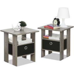 Walplus Andrey Single Drawer Single Shelf French Oak Grey and Black End Table - Size: 39.37 x 44.45 x 39.37cm - Wilko - thumbnail 4