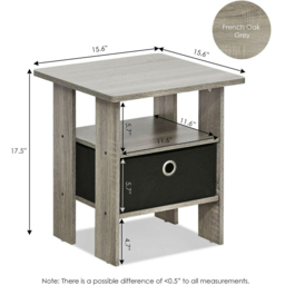 Walplus Andrey Single Drawer Single Shelf French Oak Grey and Black End Table - Size: 39.37 x 44.45 x 39.37cm - Wilko - thumbnail 7
