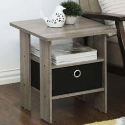 Walplus Andrey Single Drawer Single Shelf French Oak Grey and Black End Table - Size: 39.37 x 44.45 x 39.37cm - Wilko