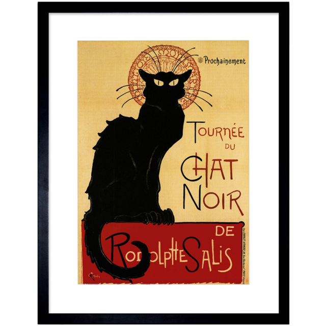 Wee Blue Coo Black Cat Chat Noir Rodolphe Salis Framed Wall Art Print 30 x 41cm - Size: 43.3 x 33.3 x 1.5cm - Red - Wilko - image 1