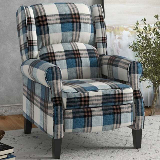 Portland Blue Wingback Reclining Chair - Size: Single - Wilko - image 1