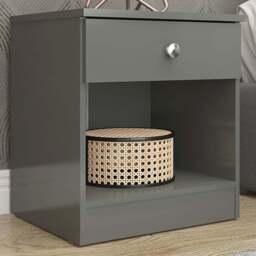 Seconique Denver Single Drawer Grey Gloss Bedside Table - Wilko