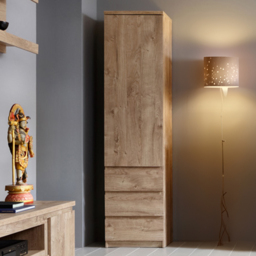 Florence Fribo Single Door 3 Drawer Golden Ribbeck Oak Tall Narrow Wardrobe - Size: Single Door, 3 Drawer - Brown - Wilko - thumbnail 1