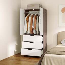 Portland 2 Door 3 Drawer Brown Wardrobe with Hanging Rod - Size: 2 Door, 3 Drawer - Wilko - thumbnail 4