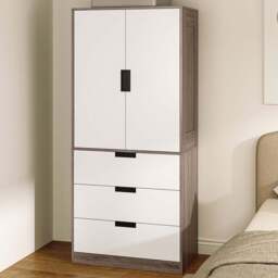 Portland 2 Door 3 Drawer Brown Wardrobe with Hanging Rod - Size: 2 Door, 3 Drawer - Wilko