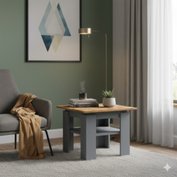 Shefa Line Element 550 Single Shelf Oak and Graphite Coffee Table - Size: 43 x 55 x 55cm - Grey - Oak - Wilko - thumbnail 5