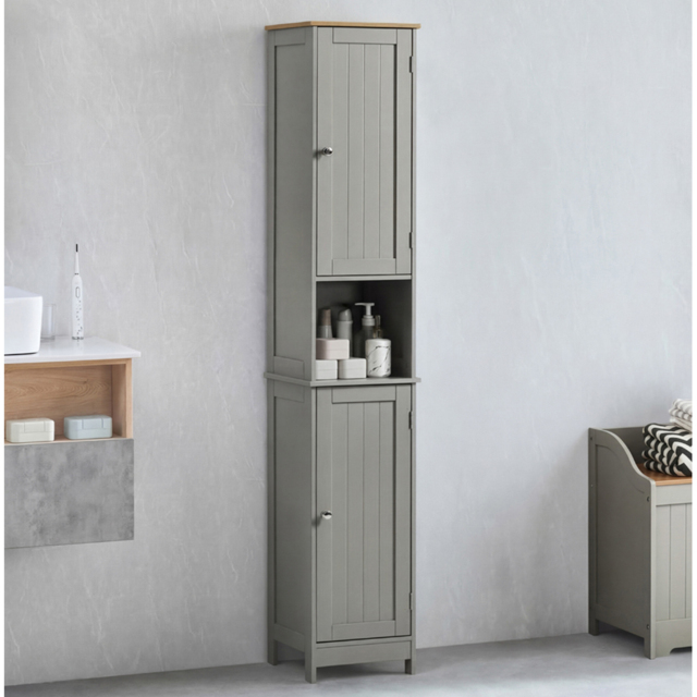 Bath Vida 2 Door Grey Tall Floor Cabinet - Size: 170 x 32 x 30cm - Wilko - image 1