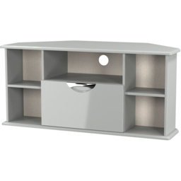 Crowndale Camden Single Drawer 5 Shelf Grey Gloss and Dusk Grey Corner TV Unit Ready Assembled - Size: 51 x 112 x 54cm - Grey Gloss & Dusk Grey - Wilk - thumbnail 5