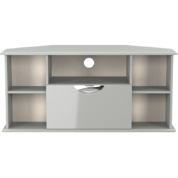 Crowndale Camden Single Drawer 5 Shelf Grey Gloss and Dusk Grey Corner TV Unit Ready Assembled - Size: 51 x 112 x 54cm - Grey Gloss & Dusk Grey - Wilk - thumbnail 3
