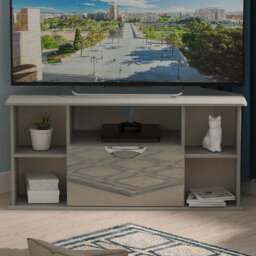 Crowndale Camden Single Drawer 5 Shelf Grey Gloss and Dusk Grey Corner TV Unit Ready Assembled - Size: 51 x 112 x 54cm - Grey Gloss & Dusk Grey - Wilk