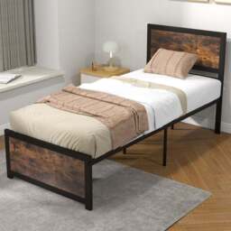 Costway Single Bed Frame with High Headboard - Brown - Wilko
