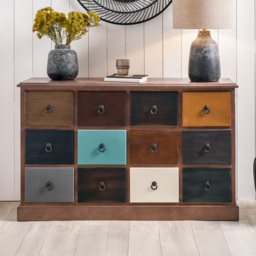 Pacific Lifestyle Loft 12 Drawer Multicolour Pine Wood Chest of Drawers - Wilko