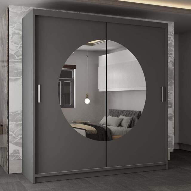 Sliding Wardrobes 4U Moon 2 Door Grey Mirrored Wardrobe 150cm - Wilko - image 1