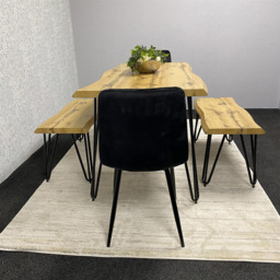 Kosy Koala 6 Seater Velvet Wooden Dining Set with Bench Black - Multi - Wilko - thumbnail 6