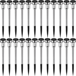 tectake 24 Pack Silver LED Garden Solar Spike Light - Size: 37 x 4.7 x 4.7cm - Wilko - thumbnail 1