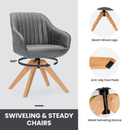 Costway Grey Swivel Accent Chair with Solid Wood Legs Set of 2 - Size: Single - Wilko - thumbnail 4