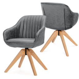 Costway Grey Swivel Accent Chair with Solid Wood Legs Set of 2 - Size: Single - Wilko - thumbnail 3
