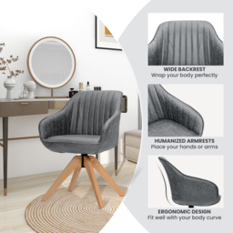Costway Grey Swivel Accent Chair with Solid Wood Legs Set of 2 - Size: Single - Wilko - thumbnail 7