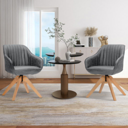 Costway Grey Swivel Accent Chair with Solid Wood Legs Set of 2 - Size: Single - Wilko