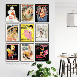 Artery8 Vintage French Adverts Folies Bergere Cabaret Music Hall Wall Art Print 30 x 41cm 9 Pack - Size: 40.5 x 30.5 x 0.3cm - Multi - Wilko - thumbnail 4