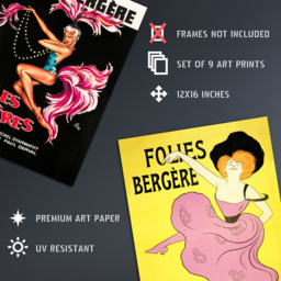 Artery8 Vintage French Adverts Folies Bergere Cabaret Music Hall Wall Art Print 30 x 41cm 9 Pack - Size: 40.5 x 30.5 x 0.3cm - Multi - Wilko - thumbnail 5
