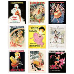 Artery8 Vintage French Adverts Folies Bergere Cabaret Music Hall Wall Art Print 30 x 41cm 9 Pack - Size: 40.5 x 30.5 x 0.3cm - Multi - Wilko - thumbnail 1