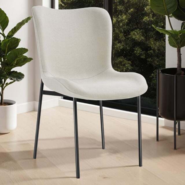 tectake Tessa Set of 4 Off White and Black Woven Fabric Padded Dining Chair - Wilko - image 1