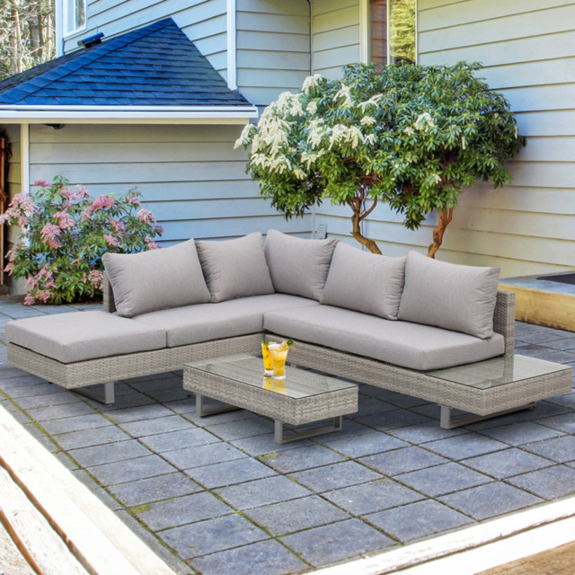 Outsunny 5 Seater Grey Rattan Garden Corner Lounge Set - Wilko - image 1