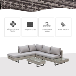 Outsunny 5 Seater Grey Rattan Garden Corner Lounge Set - Wilko - thumbnail 5