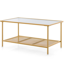 Costway Single Shelf Golden Tempered Glass Top Coffee Table - Size: 120 x 56 x 9cm - Wilko - thumbnail 3