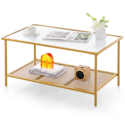 Costway Single Shelf Golden Tempered Glass Top Coffee Table - Size: 120 x 56 x 9cm - Wilko - thumbnail 5