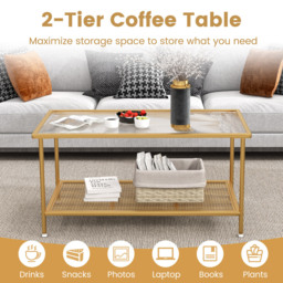 Costway Single Shelf Golden Tempered Glass Top Coffee Table - Size: 120 x 56 x 9cm - Wilko - thumbnail 7