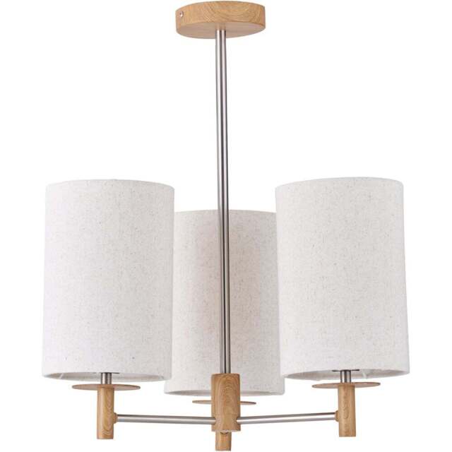 Pacific Lifestyle Bonham 3 Light White Fabric Shade Natural Wood and Silver Metal Pendant Light - Size: 53 x 39 x 39cm - Wilko - image 1