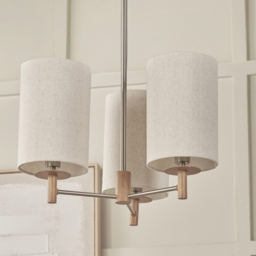 Pacific Lifestyle Bonham 3 Light White Fabric Shade Natural Wood and Silver Metal Pendant Light - Size: 53 x 39 x 39cm - Wilko - thumbnail 3