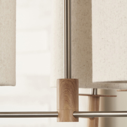 Pacific Lifestyle Bonham 3 Light White Fabric Shade Natural Wood and Silver Metal Pendant Light - Size: 53 x 39 x 39cm - Wilko - thumbnail 4