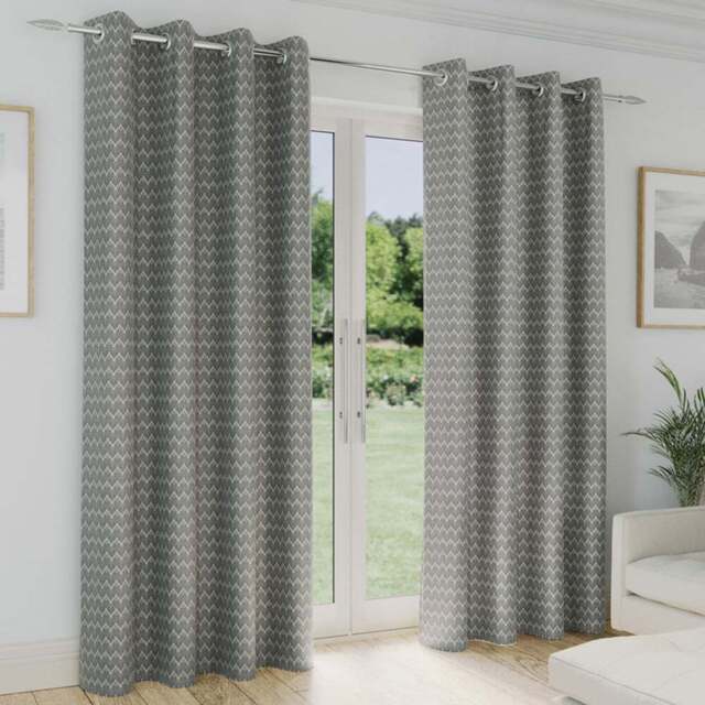 Enhanced Living Aspen Grey Leaf Pattern Thermal Eyelet Curtains 229 x 183cm - Wilko