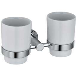 Nes Home Chrome Double Ceramic Tumbler and Toothbrush Holder - Size: 9.6 x 18.8 x 9cm - Silver - Wilko