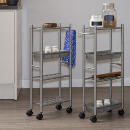 Dara 4-Tier Nickel Trolley with Basket - Size: 4 Tier - Silver - Premier Housewares - Wilko - thumbnail 3