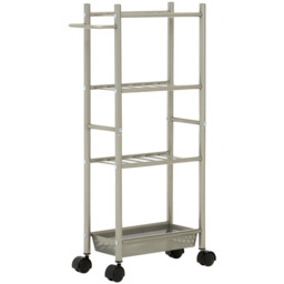 Dara 4-Tier Nickel Trolley with Basket - Size: 4 Tier - Silver - Premier Housewares - Wilko
