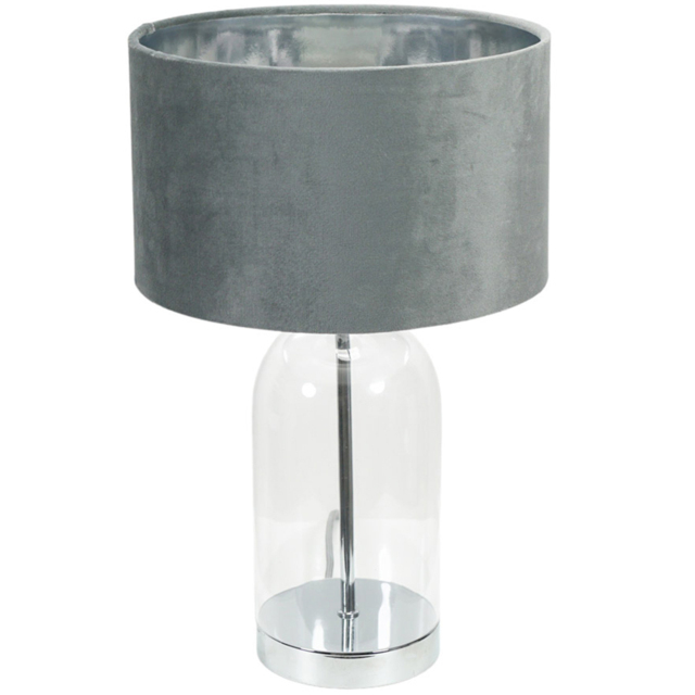 ValueLights Jessy Silver Glass LED Table Lamp with Grey and Chrome Velvet Lamp Shade - Size: 45 x 25 x 25cm - White - Wilko - image 1