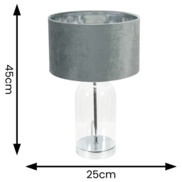 ValueLights Jessy Silver Glass LED Table Lamp with Grey and Chrome Velvet Lamp Shade - Size: 45 x 25 x 25cm - White - Wilko - thumbnail 5