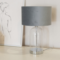 ValueLights Jessy Silver Glass LED Table Lamp with Grey and Chrome Velvet Lamp Shade - Size: 45 x 25 x 25cm - White - Wilko - thumbnail 3