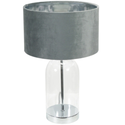 ValueLights Jessy Silver Glass LED Table Lamp with Grey and Chrome Velvet Lamp Shade - Size: 45 x 25 x 25cm - White - Wilko