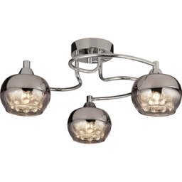 Lighting Collection 3 Light Rose Chrome Glass Flush Ceiling Light with Crystal Decorations - Size: 18 x 40 x 40cm - Silver - Wilko - thumbnail 4