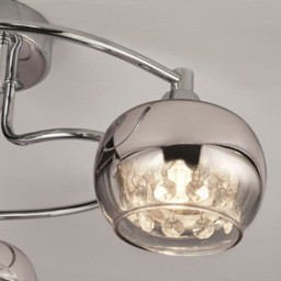 Lighting Collection 3 Light Rose Chrome Glass Flush Ceiling Light with Crystal Decorations - Size: 18 x 40 x 40cm - Silver - Wilko - thumbnail 5