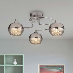 Lighting Collection 3 Light Rose Chrome Glass Flush Ceiling Light with Crystal Decorations - Size: 18 x 40 x 40cm - Silver - Wilko - thumbnail 3